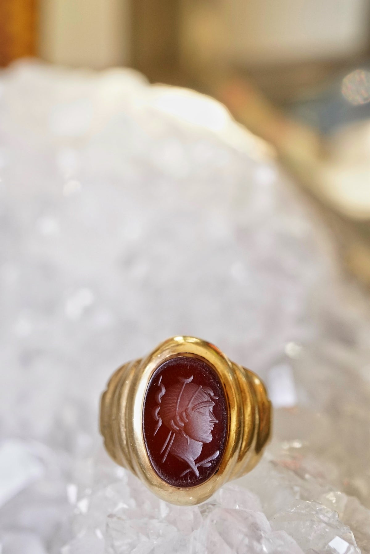Vintage Carnelian Intaglio 10K Gold Men's Ring