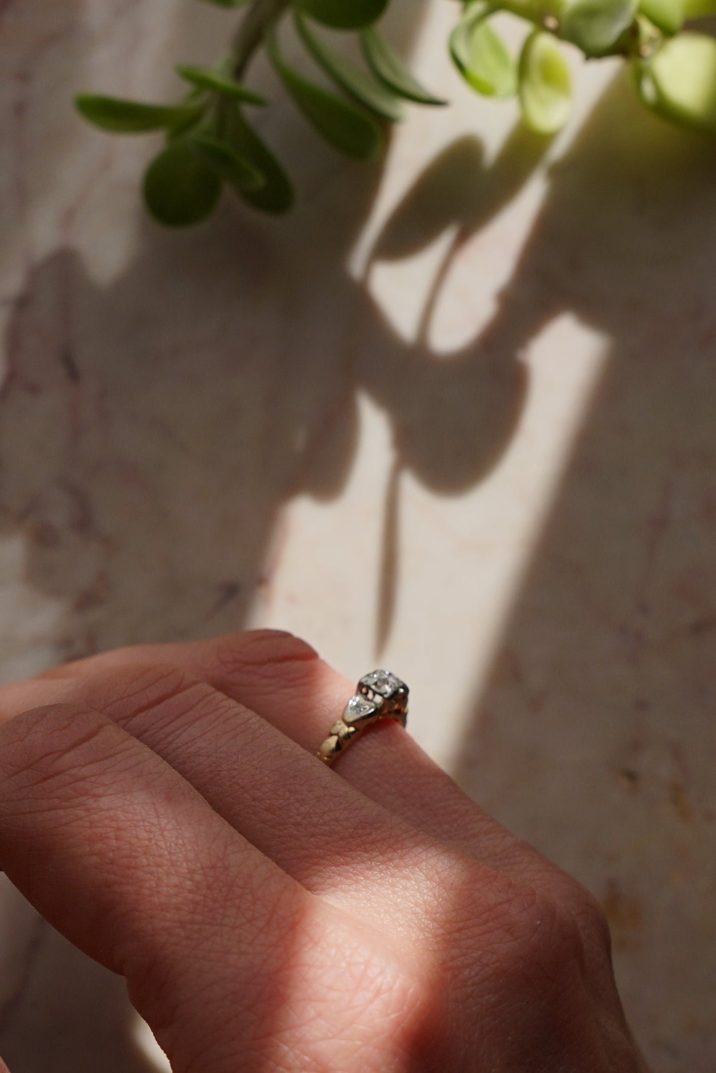 Art Deco Diamond and Hearts Engagement Ring 14K & 18K