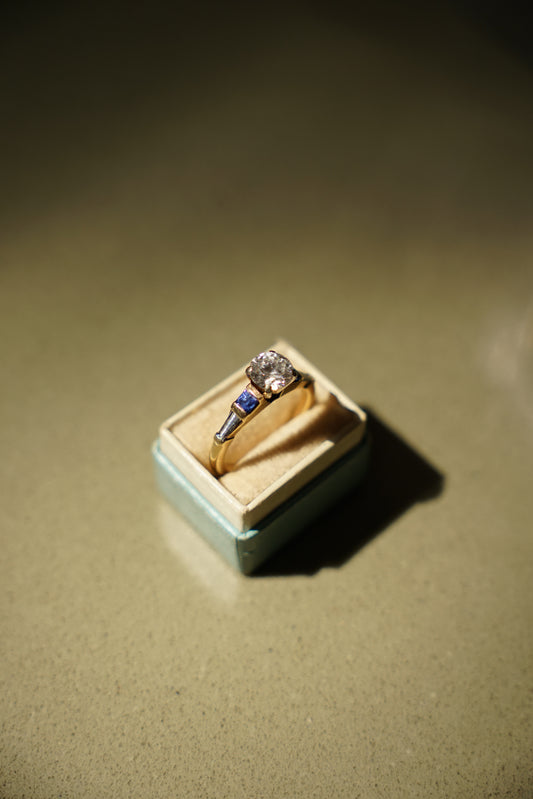 Vintage Brilliant-Cut Diamond and Sapphire Engagement Ring
