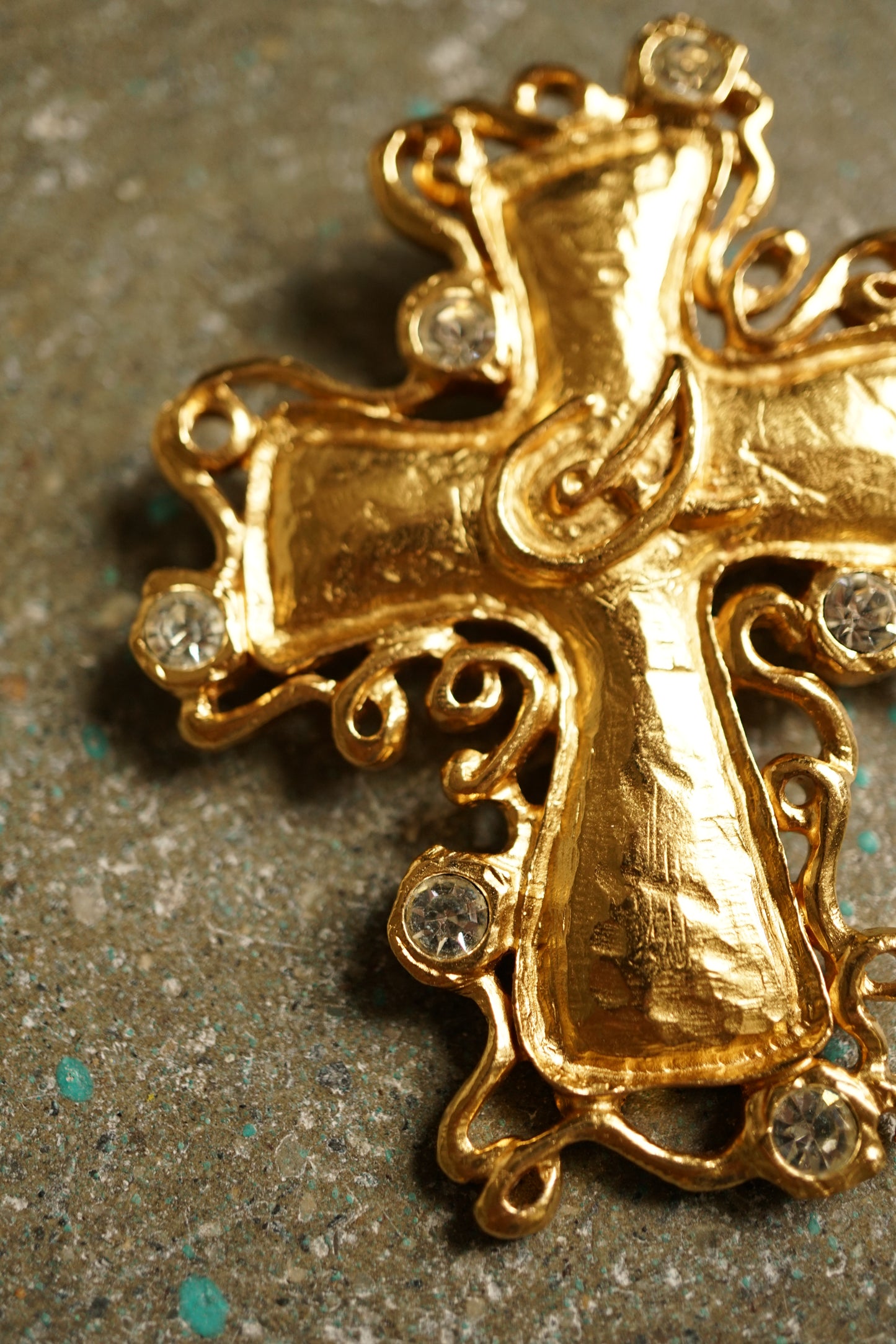 1990s Christian Lacroix Bijoux Large Gold Cross Brooch
