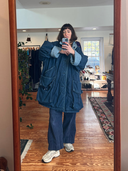 1980s Issey Miyake Indigo Denim Padded Reversible Coat