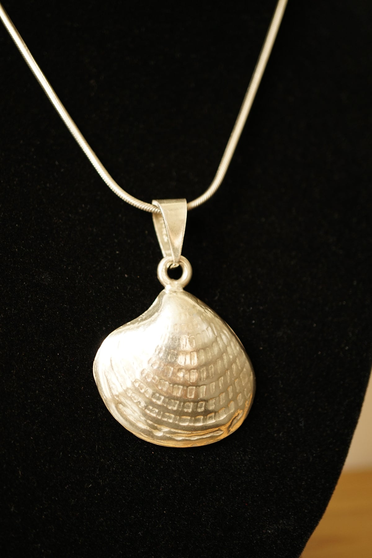 Sterling Silver Clam Pendant on Rope Chain