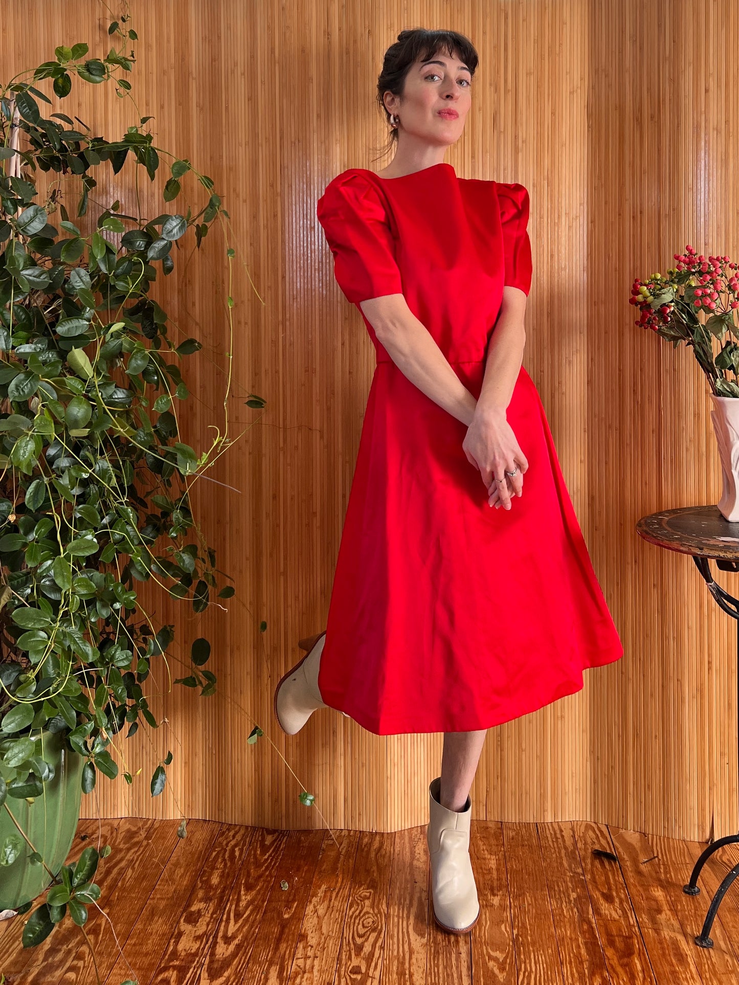 1950s Arnold Scaasi Cherry Red Silk Cocktail Dress M