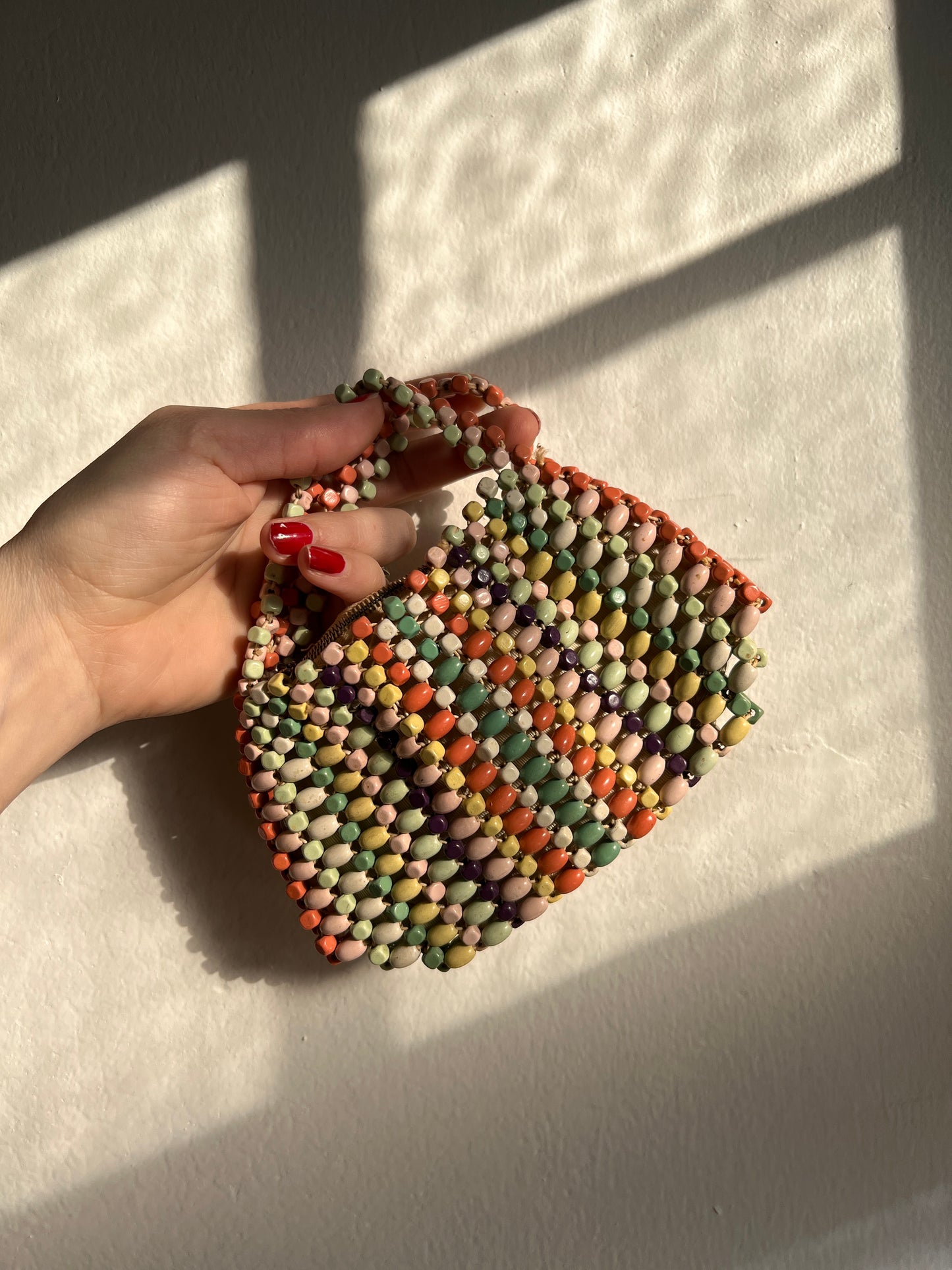 1940s Czech Wooden Beads Miniature Pastel Purse