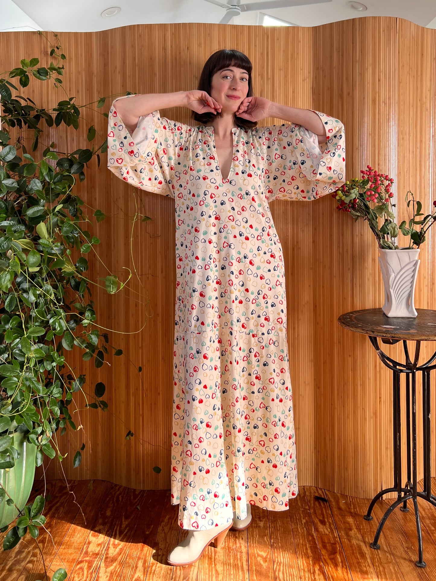 1970s Halston IV Hearts Caftan M