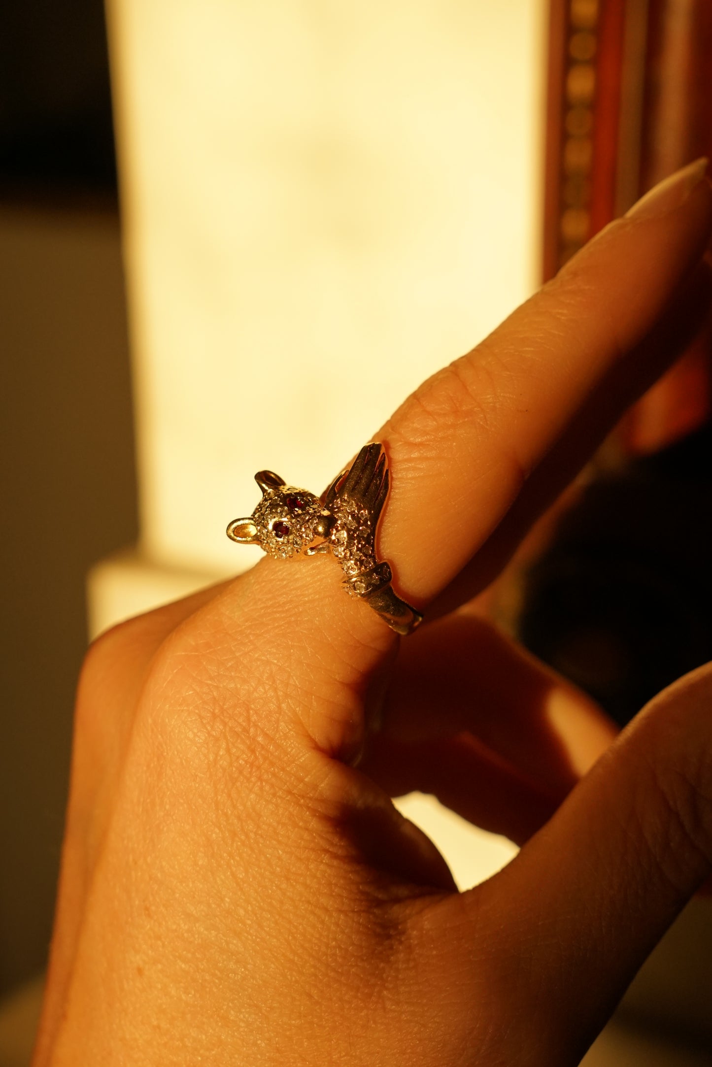 Victorian Revival 14K "Bite" Ring with Pave Diamonds and Rubies