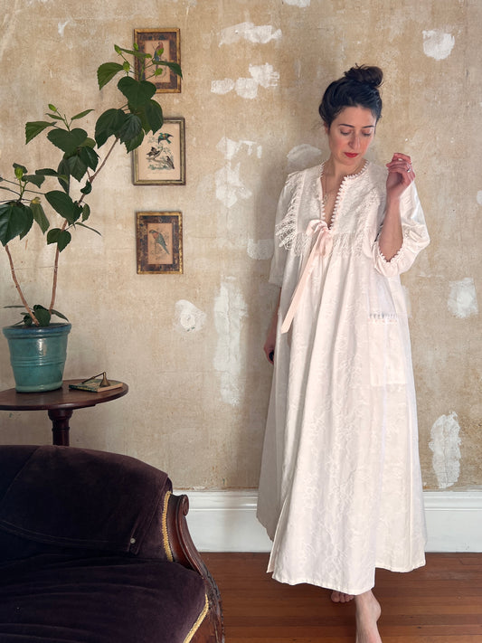 1970s Victorian-Style Cotton Dressing Gown M