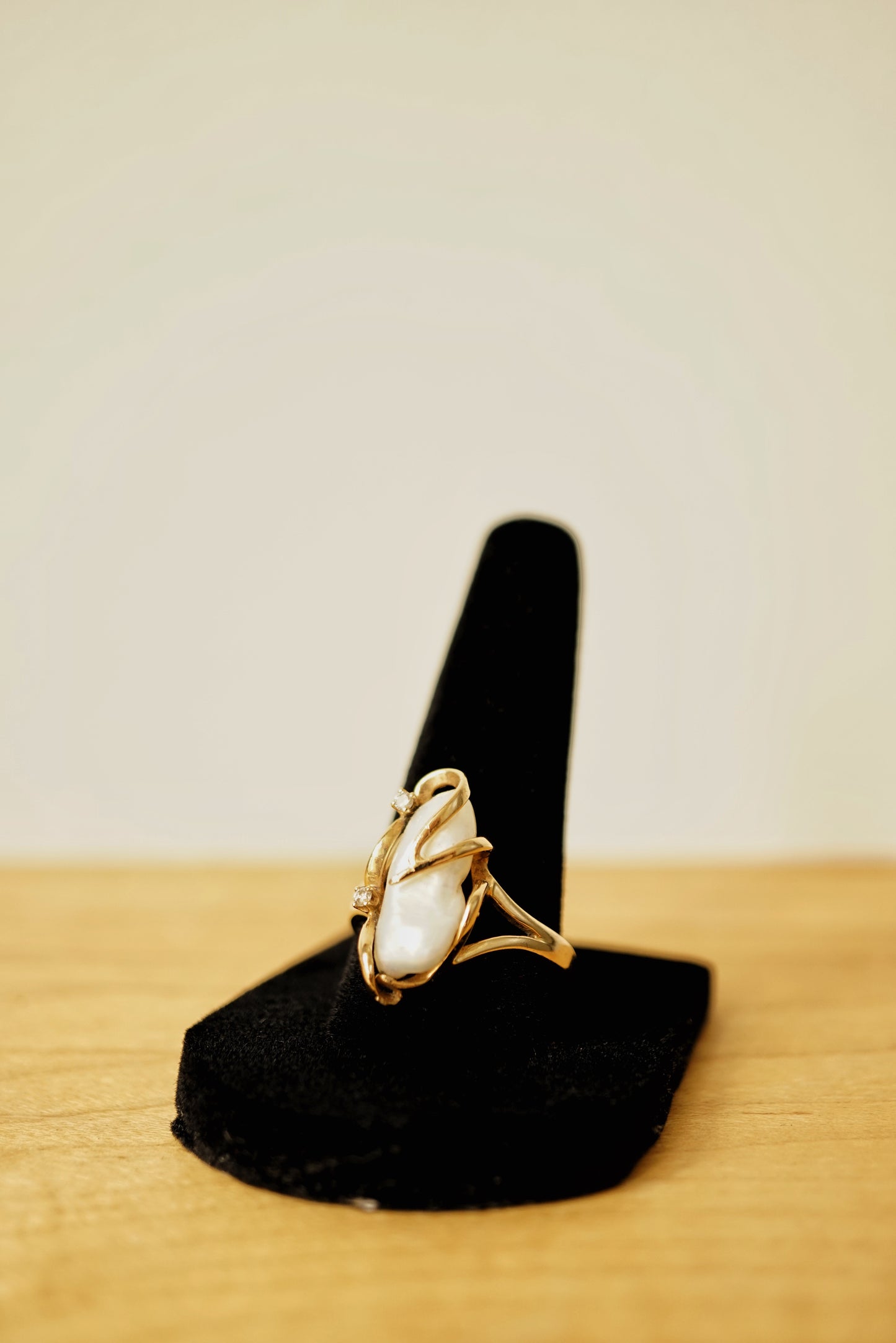 Vintage 14K Baroque Pearl and Diamond Ring