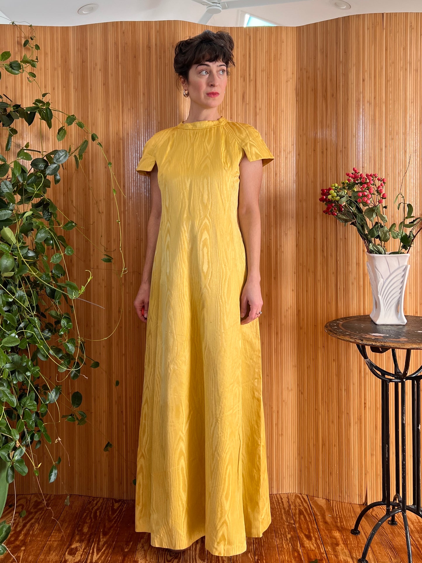 1960 Silk Moire Marigold Column Gown M/L