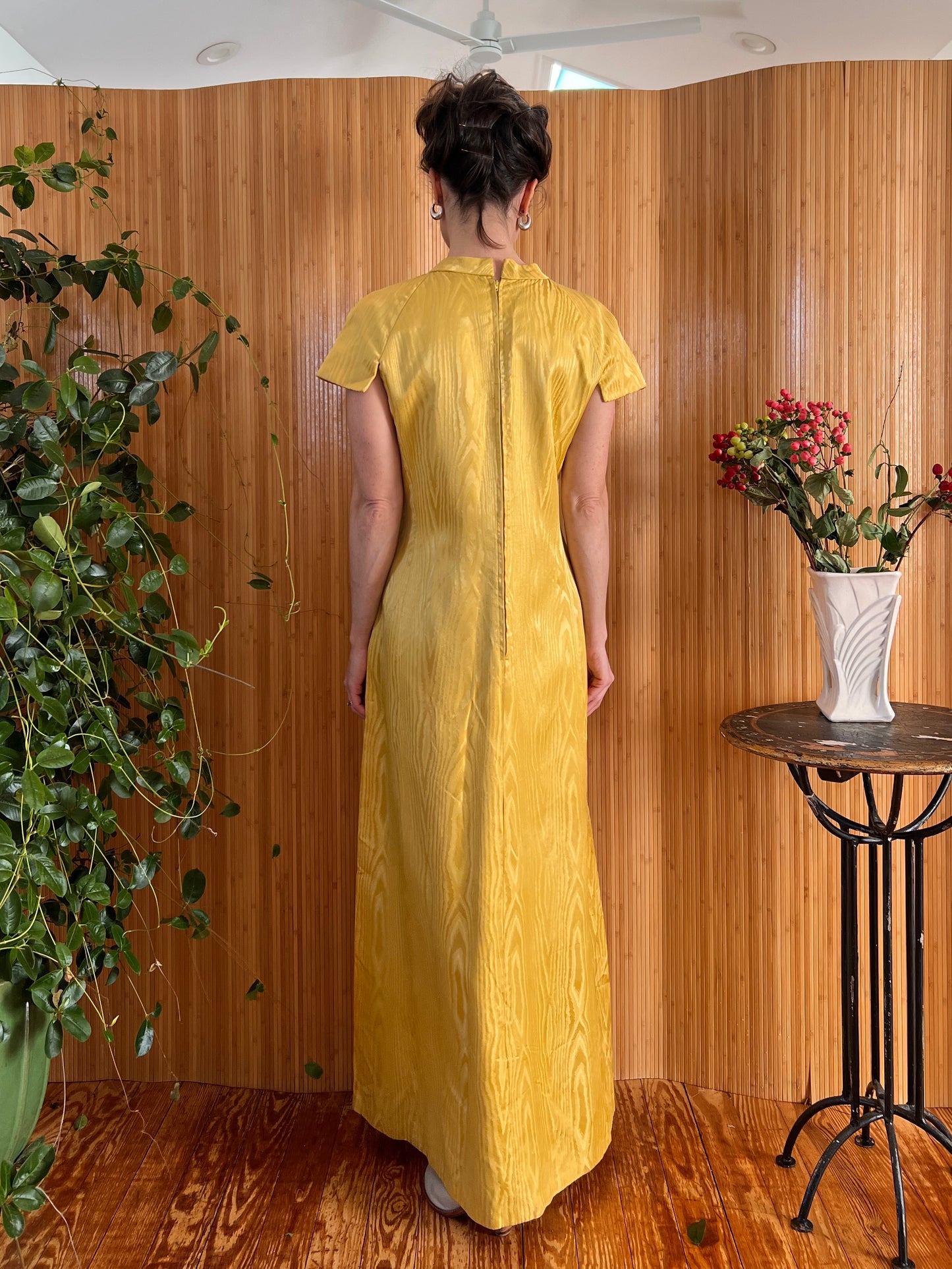 1960 Silk Moire Marigold Column Gown M/L