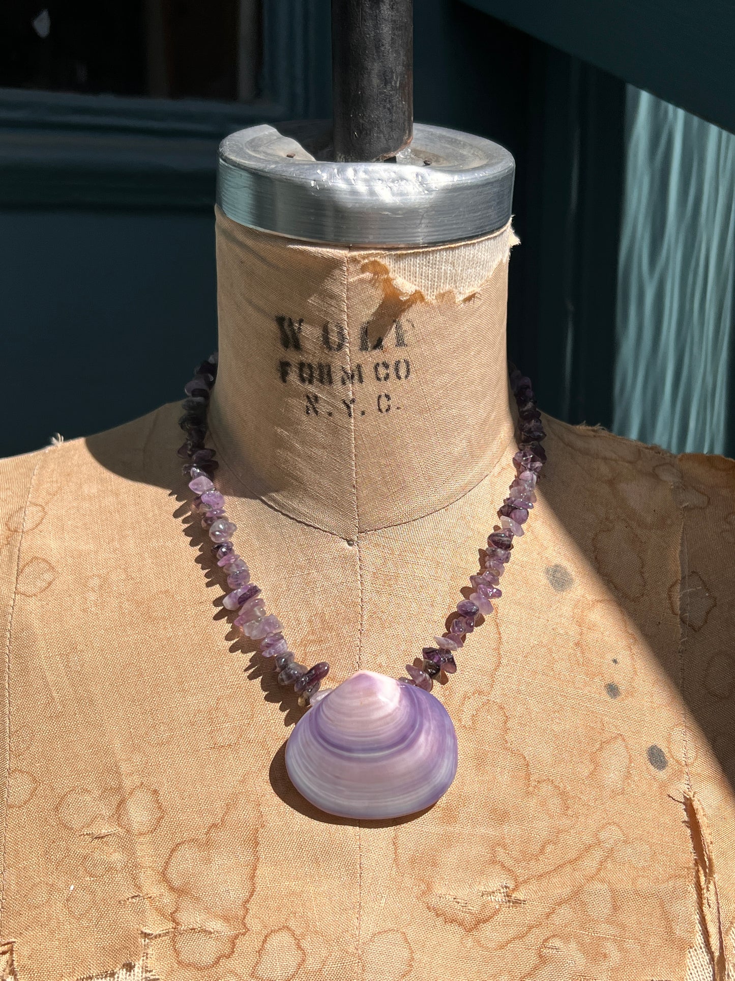 Vintage Amethyst and Clamshell Necklace