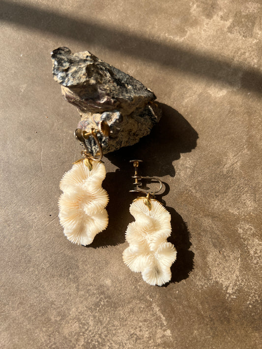 Victorian White Coral and Gold Earrings