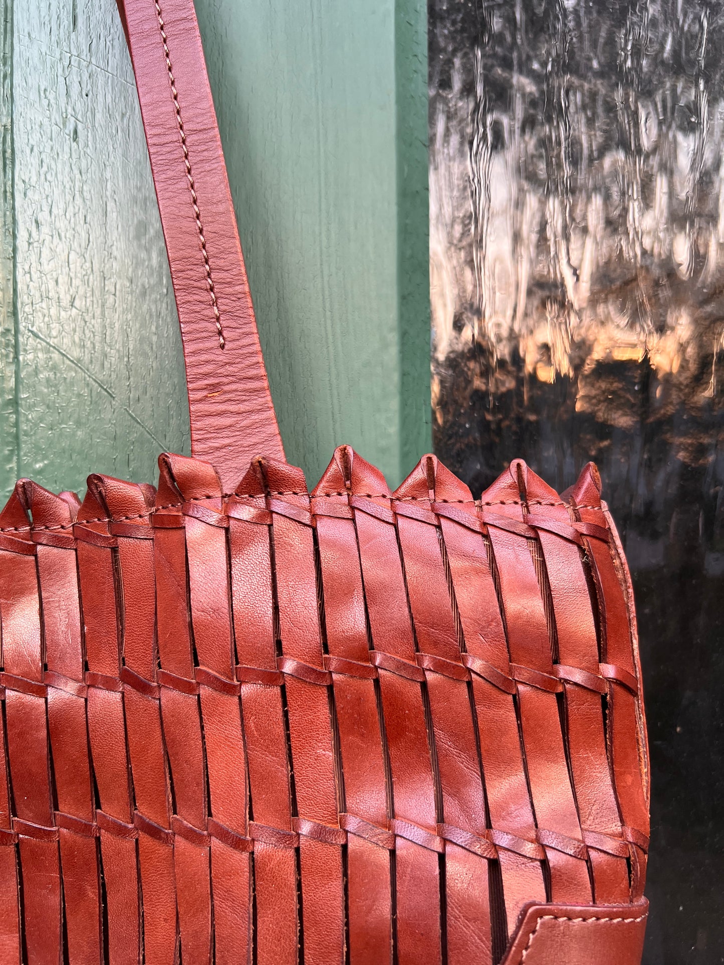 1970s Italian Basket Weave Leather Tote