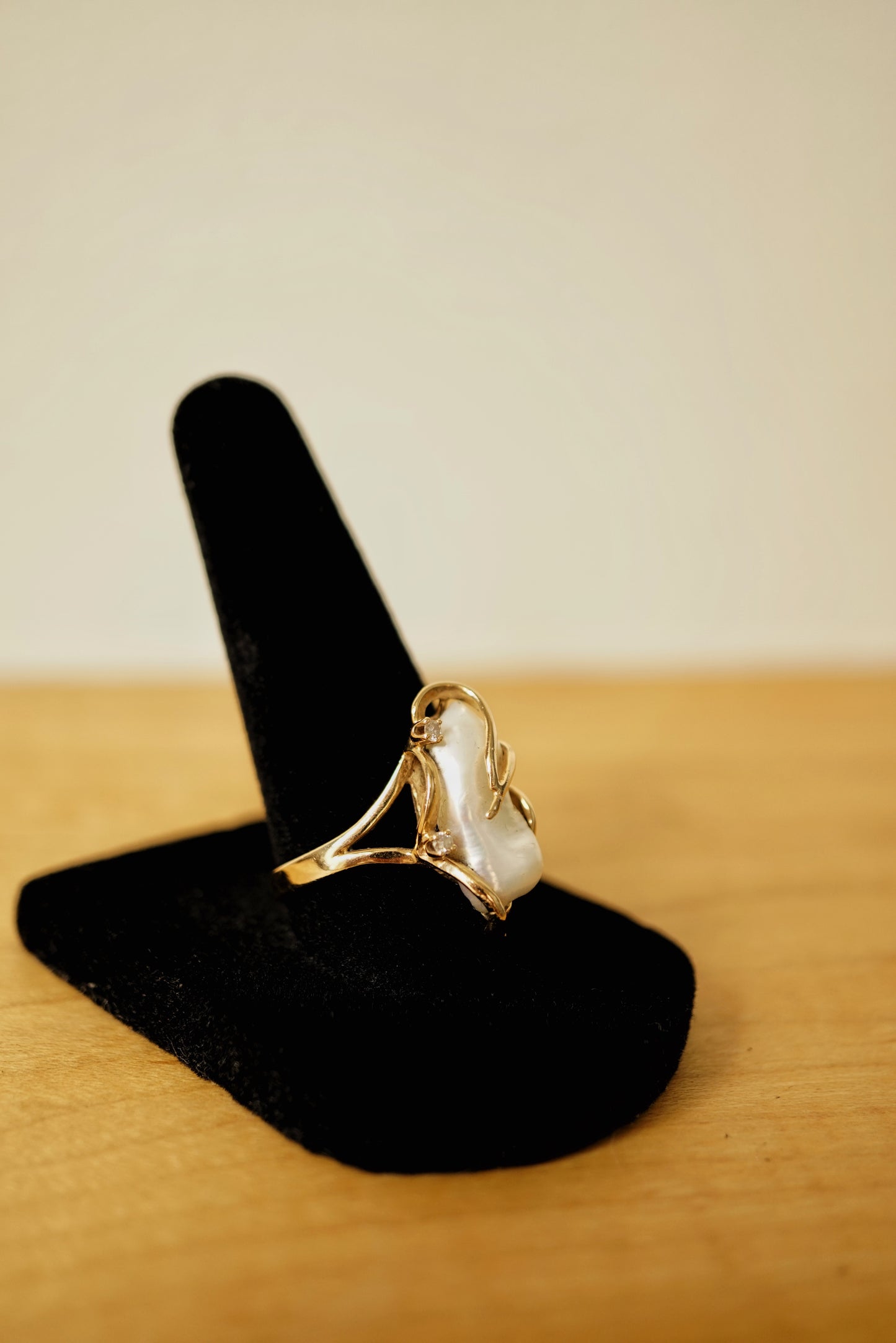 Vintage 14K Baroque Pearl and Diamond Ring