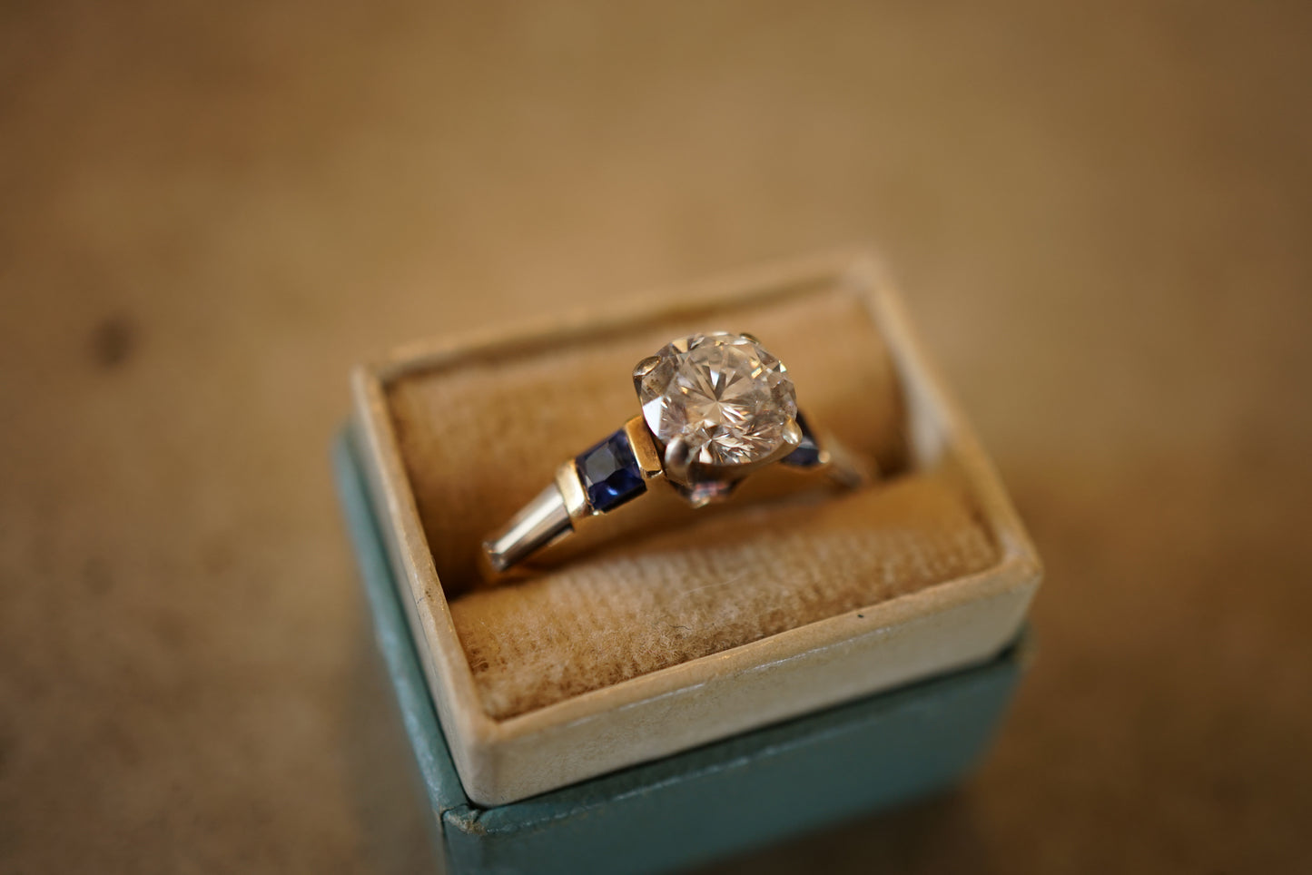 Vintage Brilliant-Cut Diamond and Sapphire Engagement Ring