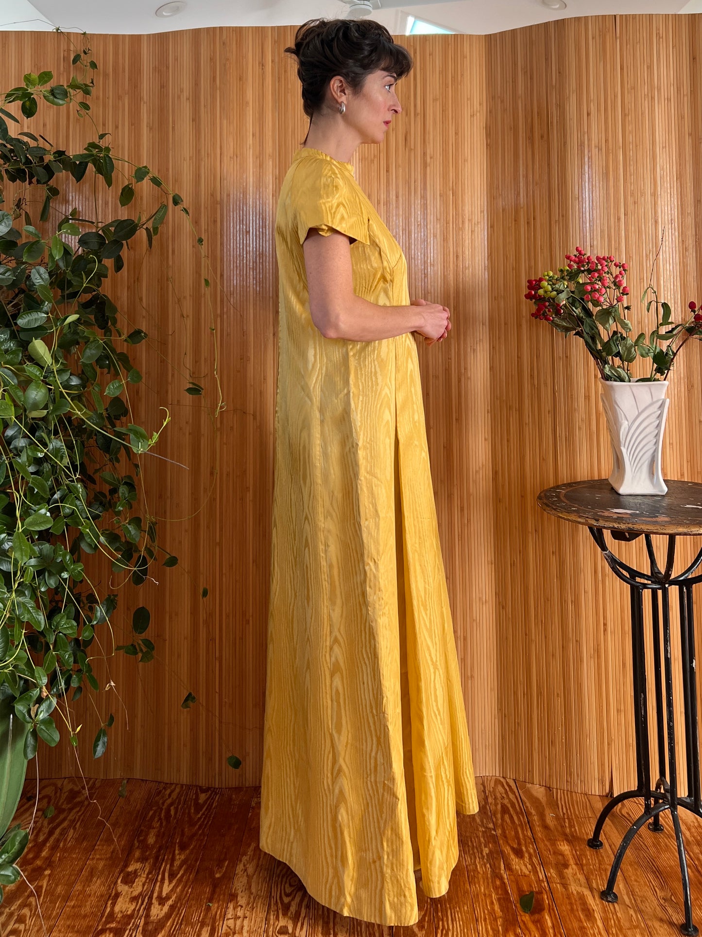 1960 Silk Moire Marigold Column Gown M/L