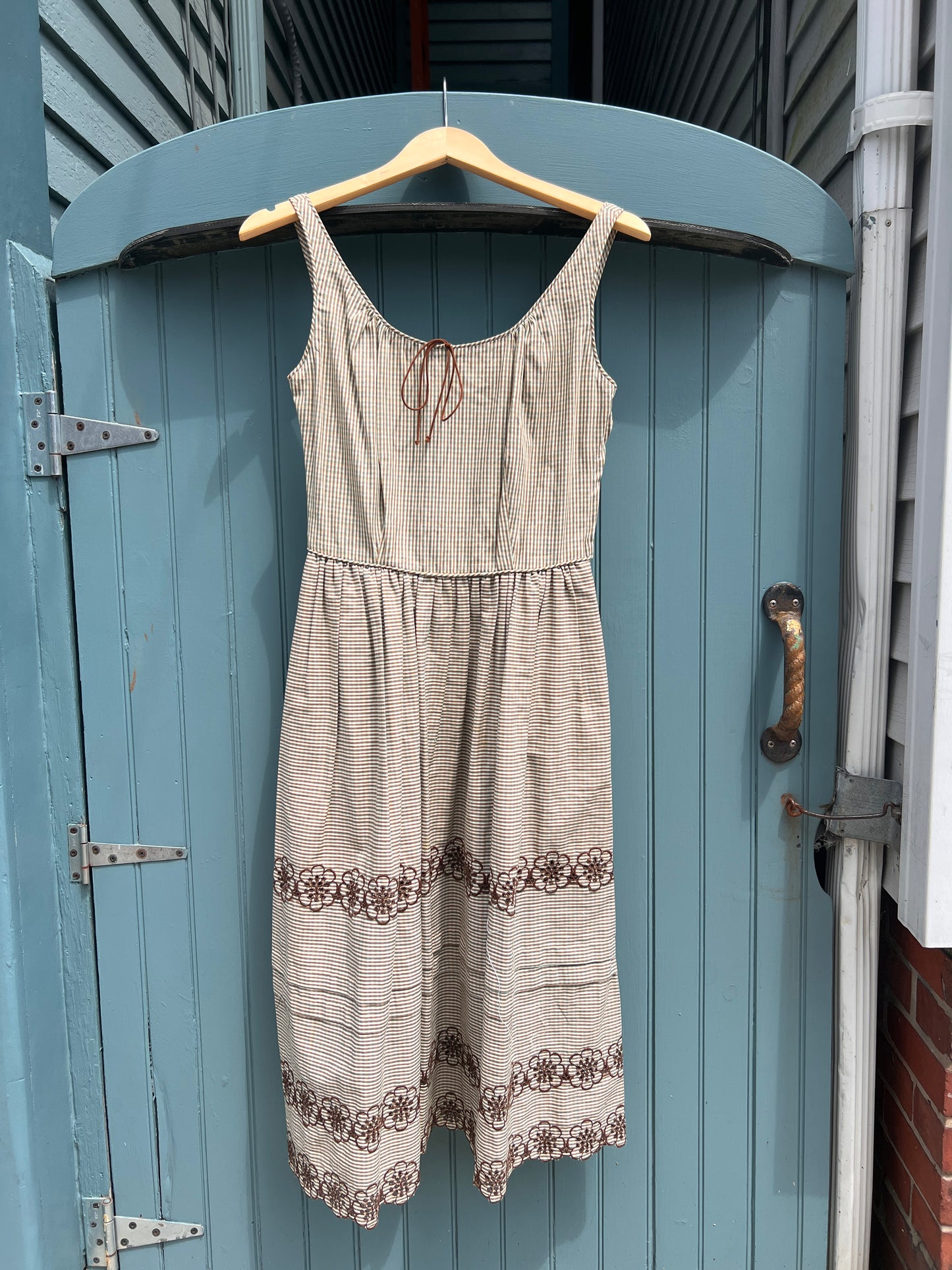 Late 1940s Tina Leser Brown Gingham Summer Dress