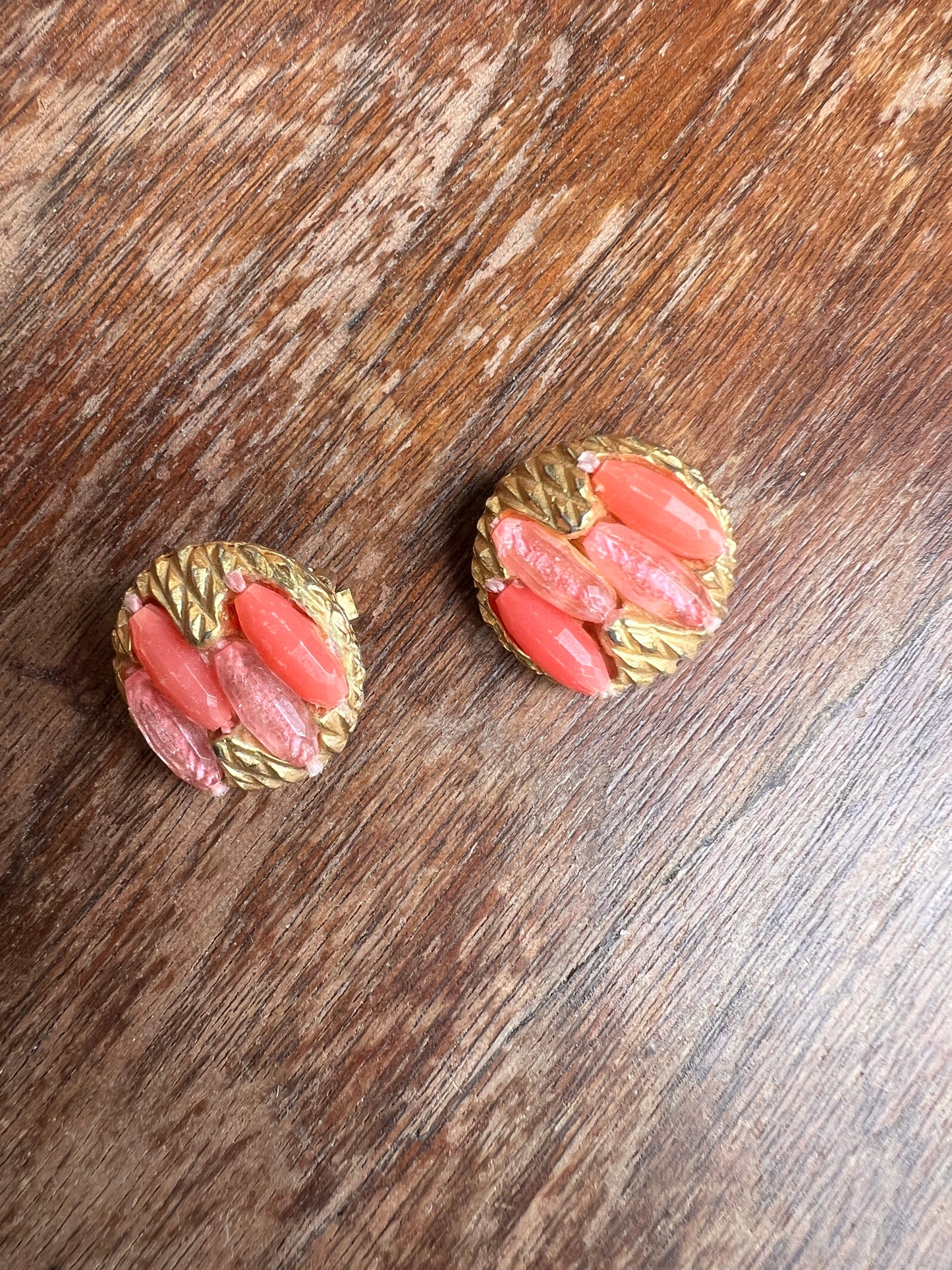 1950s Multi-Strand Flamingo Pink Beaded Necklace and Earrings Set