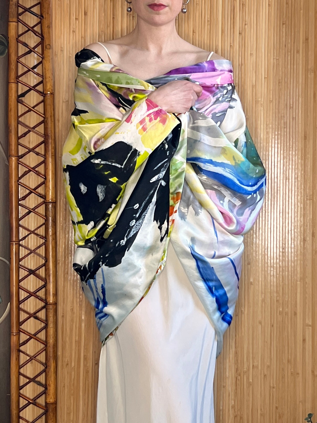 1980s Hand Marbled Silk Batwing Jacket