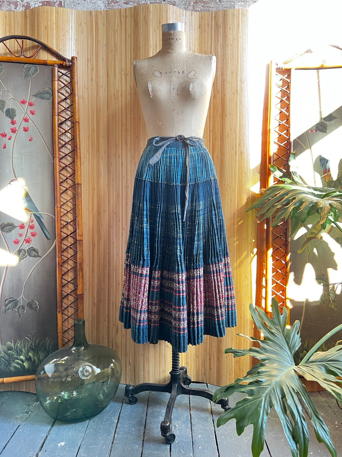 1940s Hmong Indigo Dyed Pleated Wrap Skirt XS- M