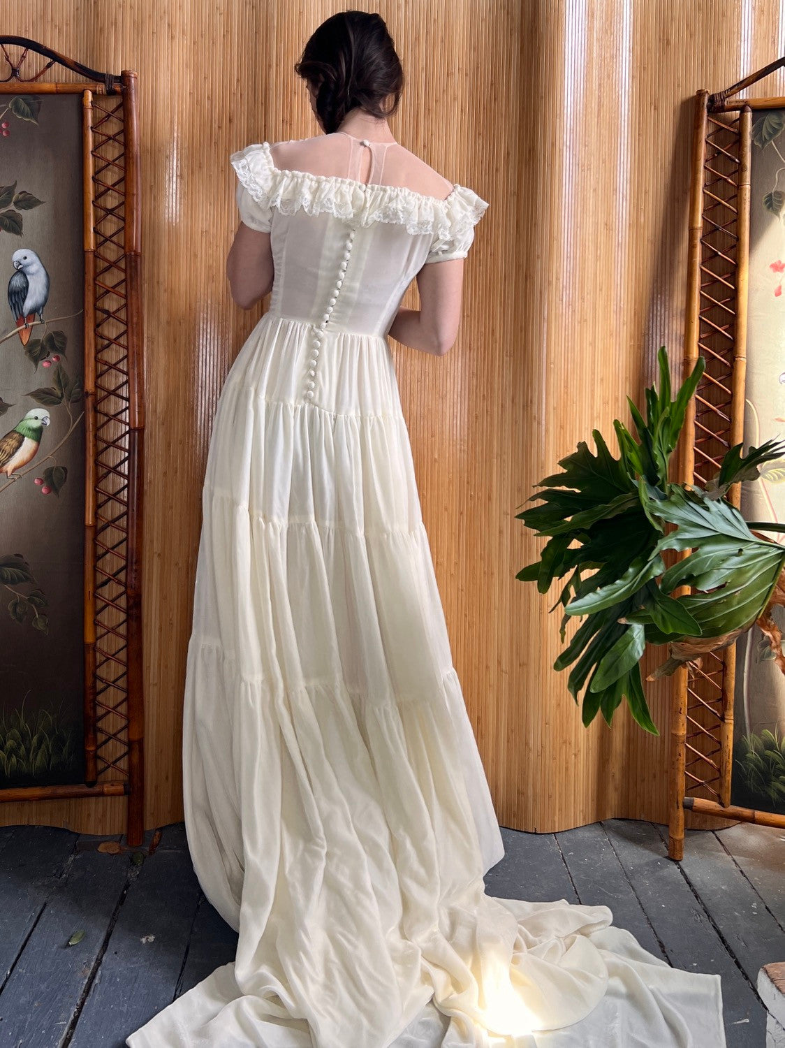 Late 1940s Buttercream Silk Velvet Wedding Gown w/ Train XS/S