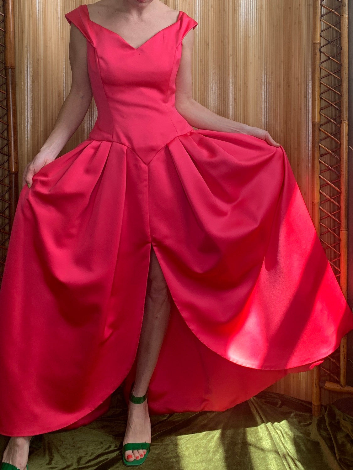 1980s Victor Costa Fuschia Pink Satin Gown M
