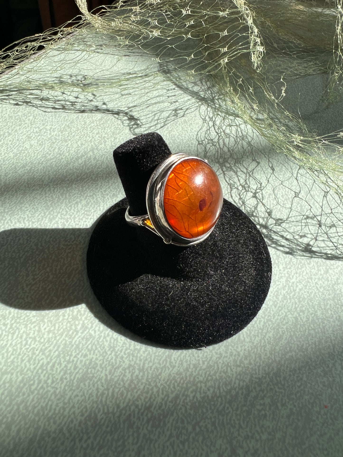 Modernist Sterling and Amber Ring