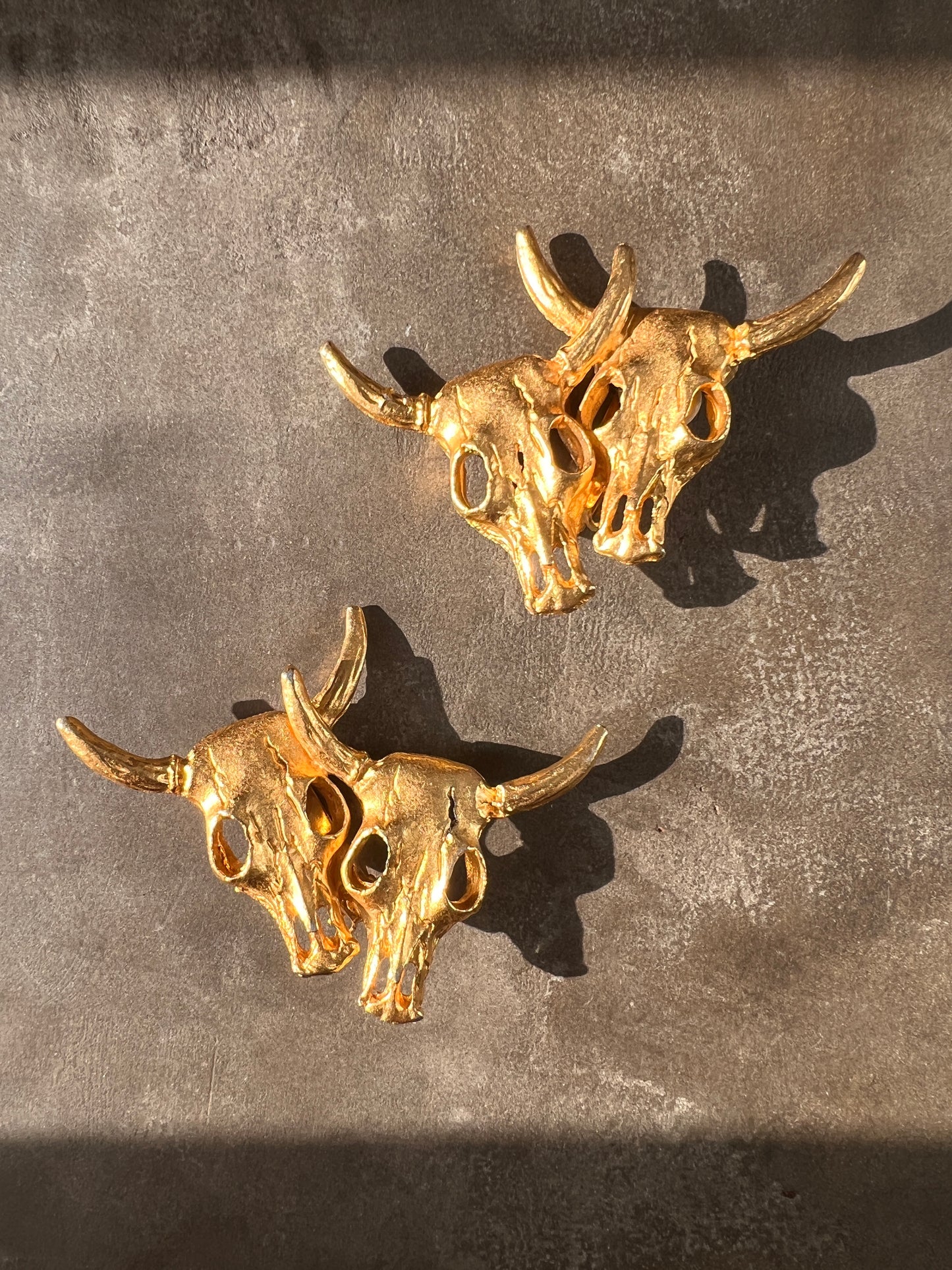Oversized Steer Skull Gold Tone Clip Ons