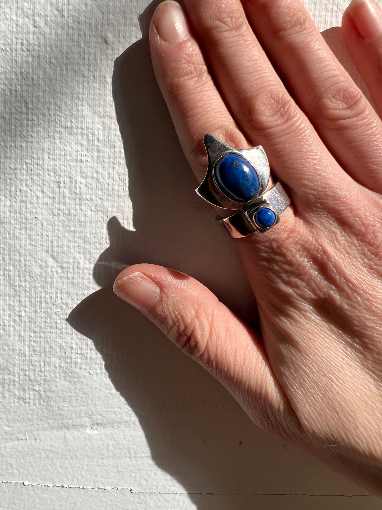 Modernist Sterling and Lapis Hinged Ring