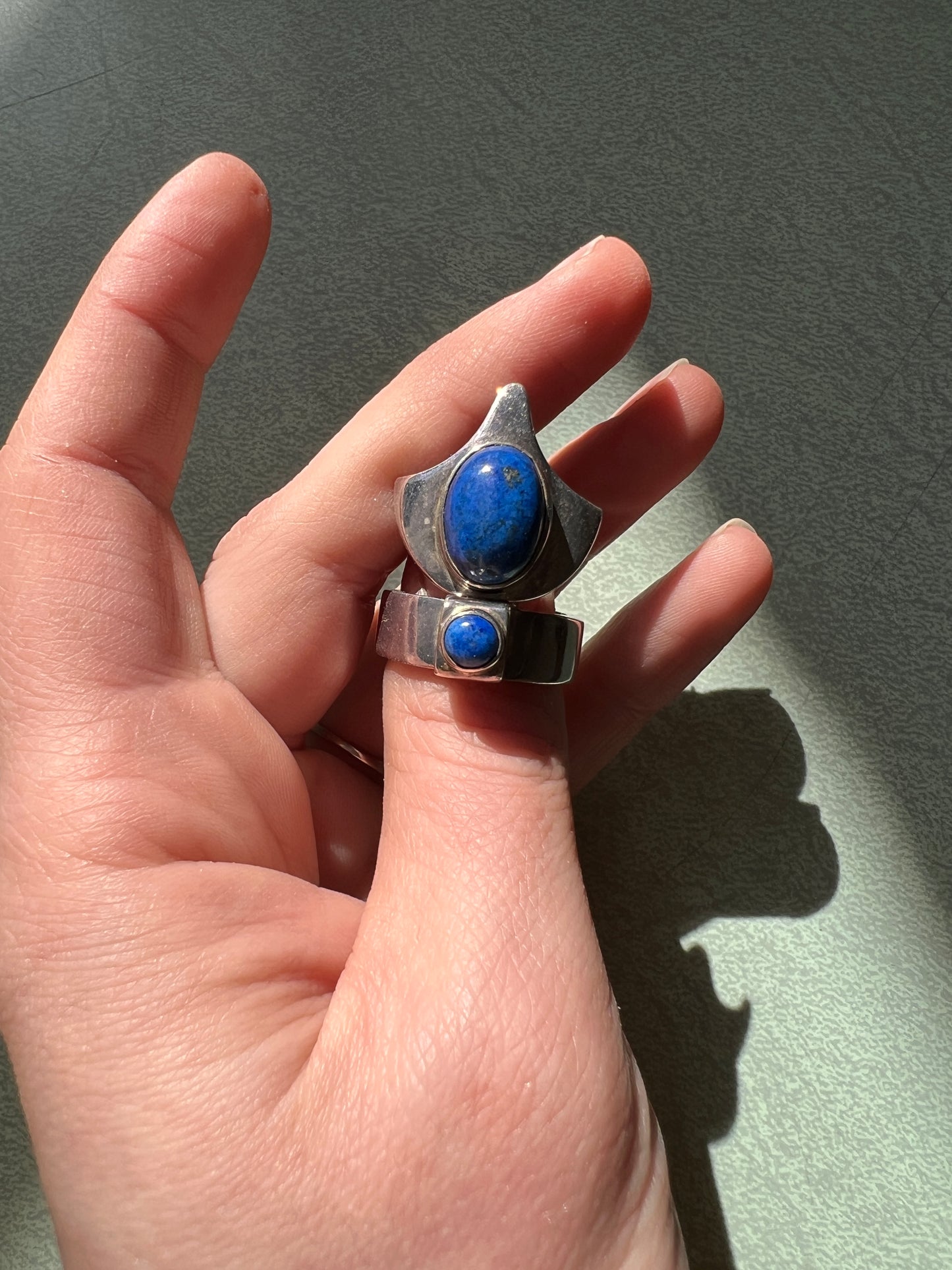 Modernist Sterling and Lapis Hinged Ring