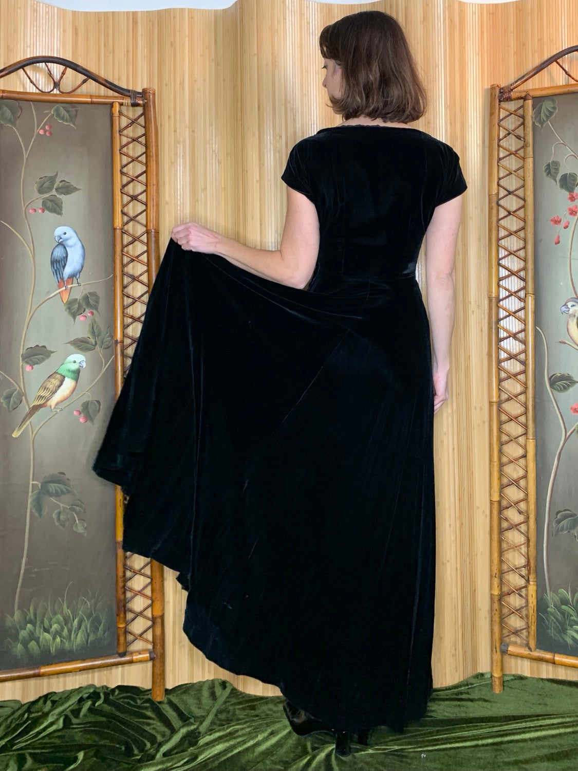1940s Black Velvet Gown Size S