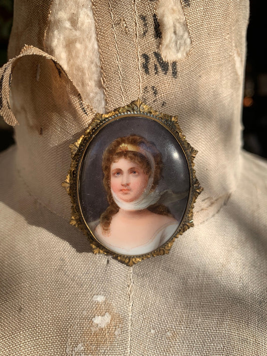 Victorian Hand-Painted Portrait on Porcelain of Queen Louise of Prussia