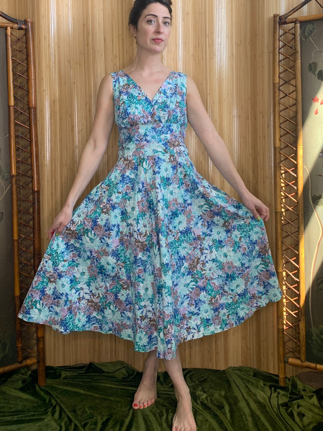 1950s Floral and Rhinestone Summer Dress S/M