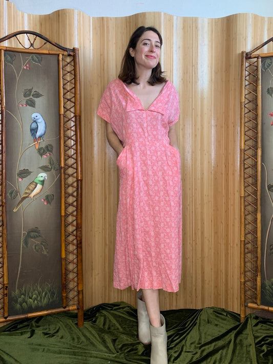 1960s Embroidered Cotton Housedress L/XL