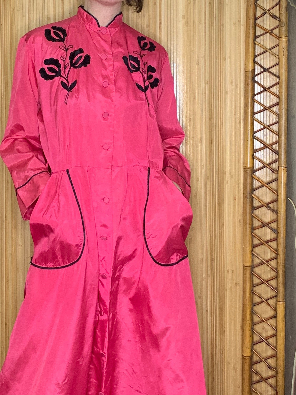 1950s Satin Applique Dressing Gown Robe
