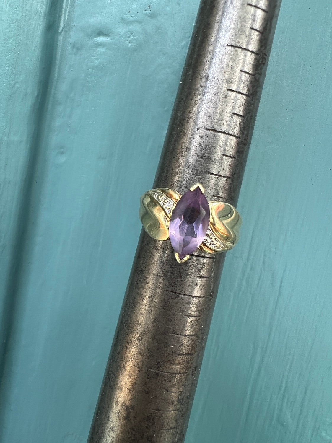 VTG 10k Gold Marquise Cut Amethyst and Diamond Ring