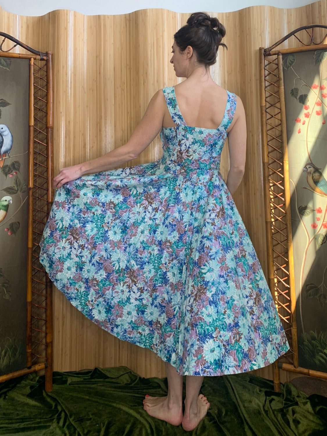 1950s Floral and Rhinestone Summer Dress S/M