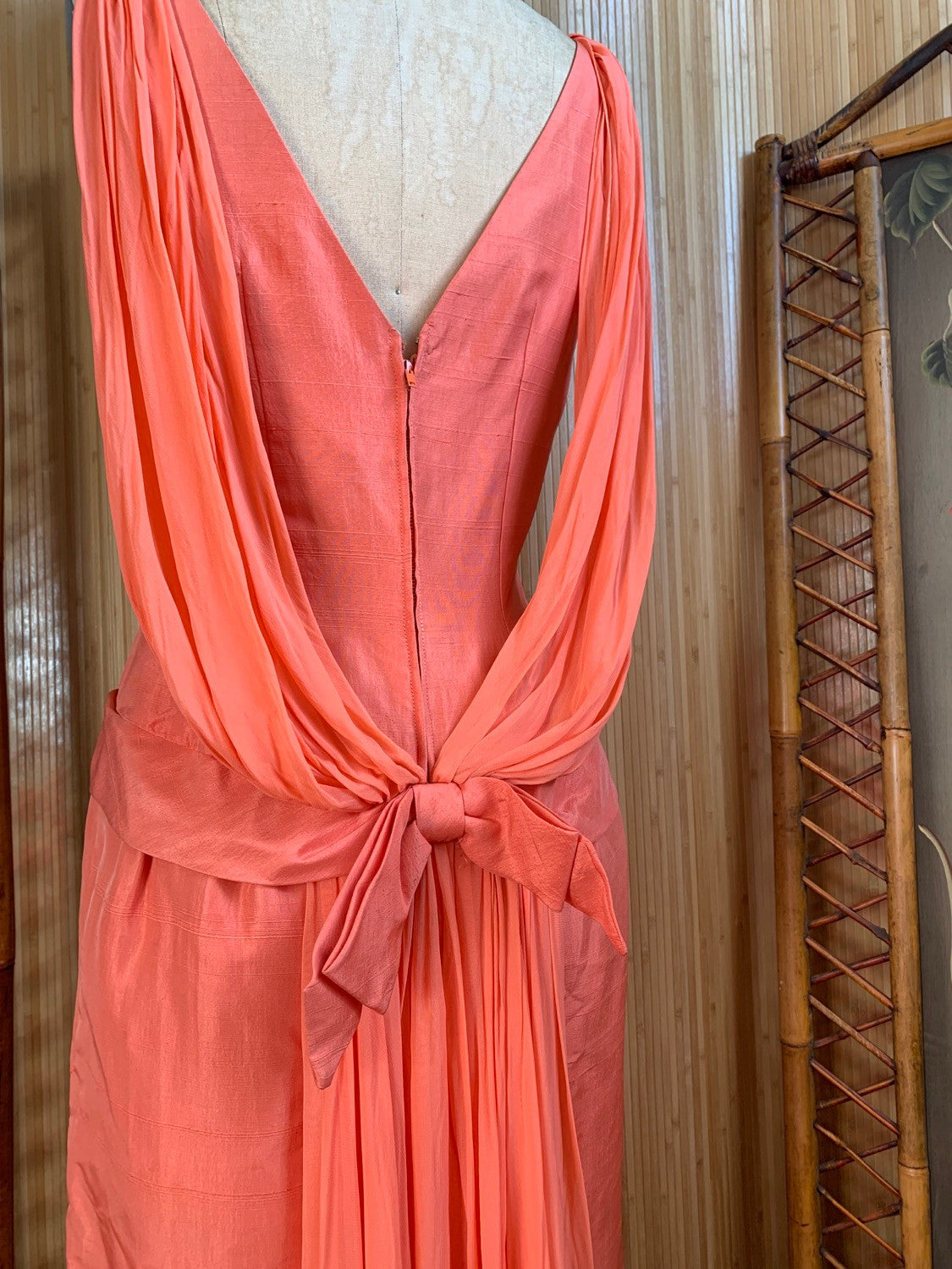 1960s Salmon Pink Chiffon Silk Dress Size S