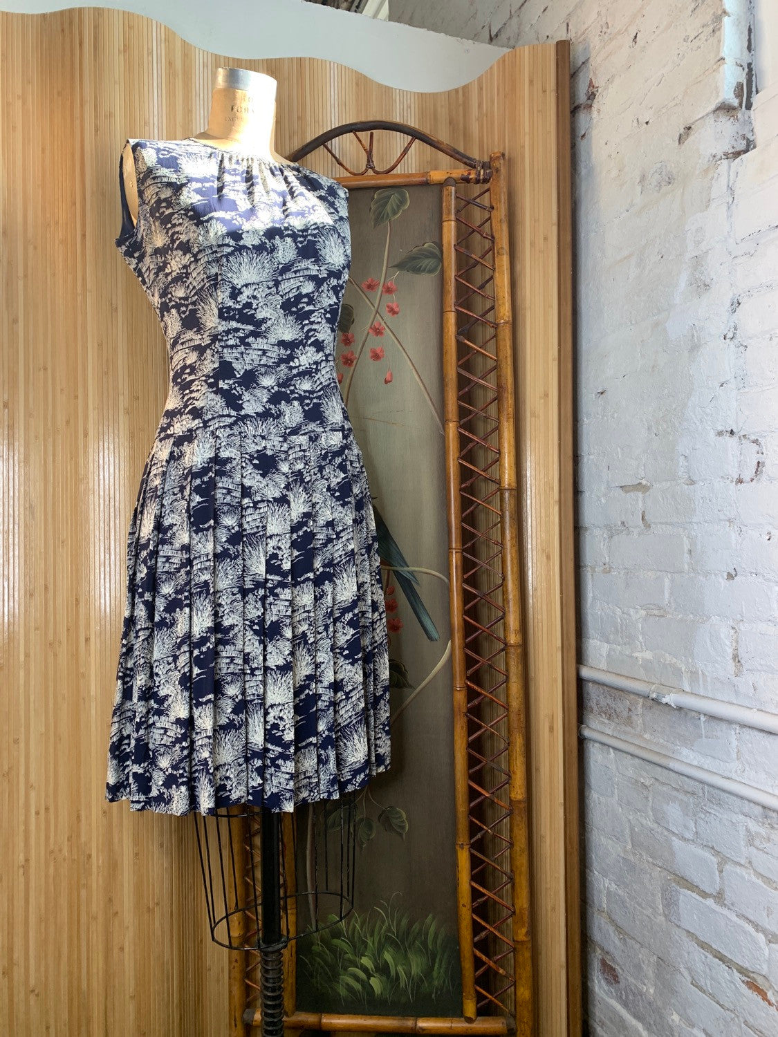 1960s/1940s Cold Rayon Drop Waist Dress Size M
