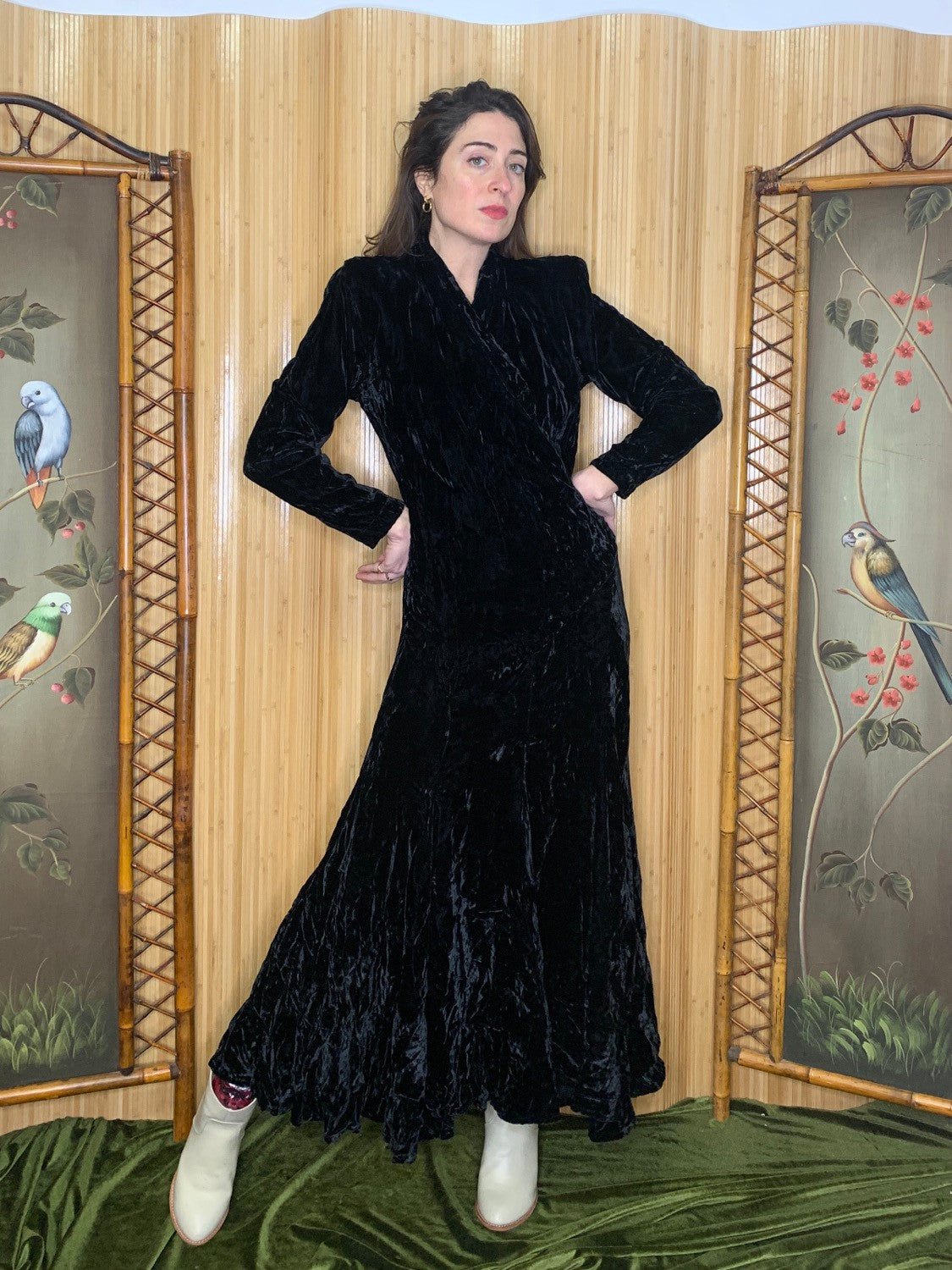 1980s Norma Kamali Crushed Velvet Gown M