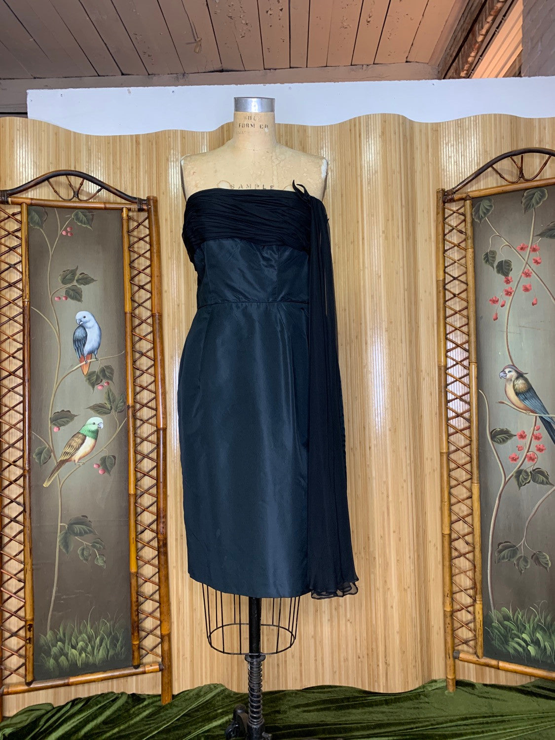 1950s Silk Strapless Wiggle Dress Size L/XL