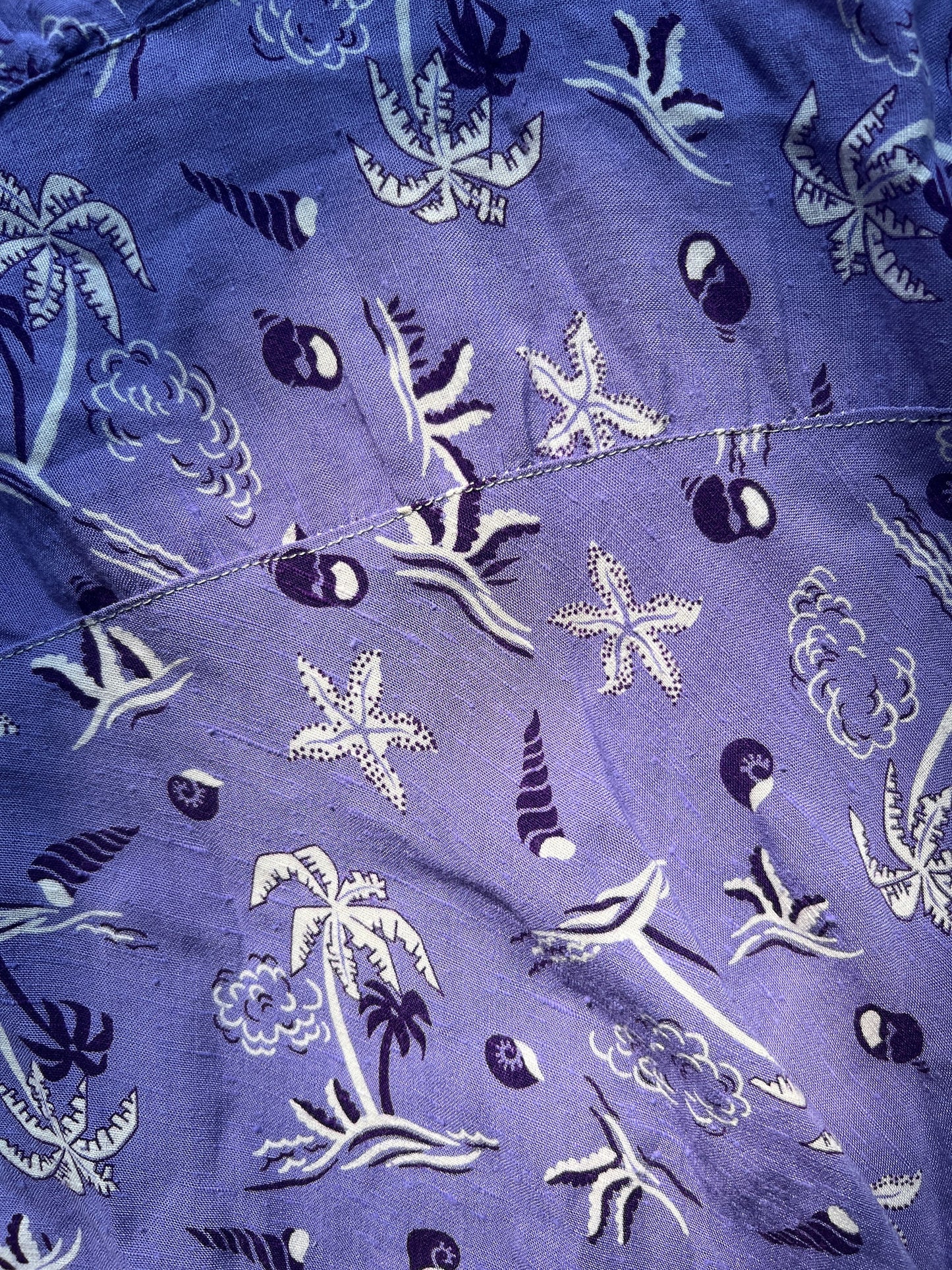 1930s Raw Silk Seashell Novelty Print Dress S/M