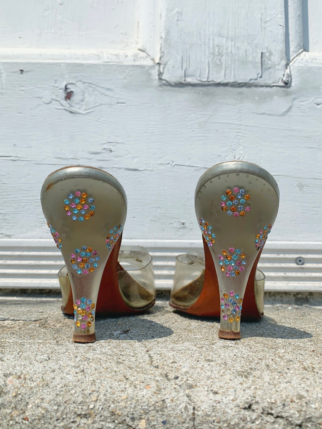 1950s Rhinestone Lucite Spring o lator Heels