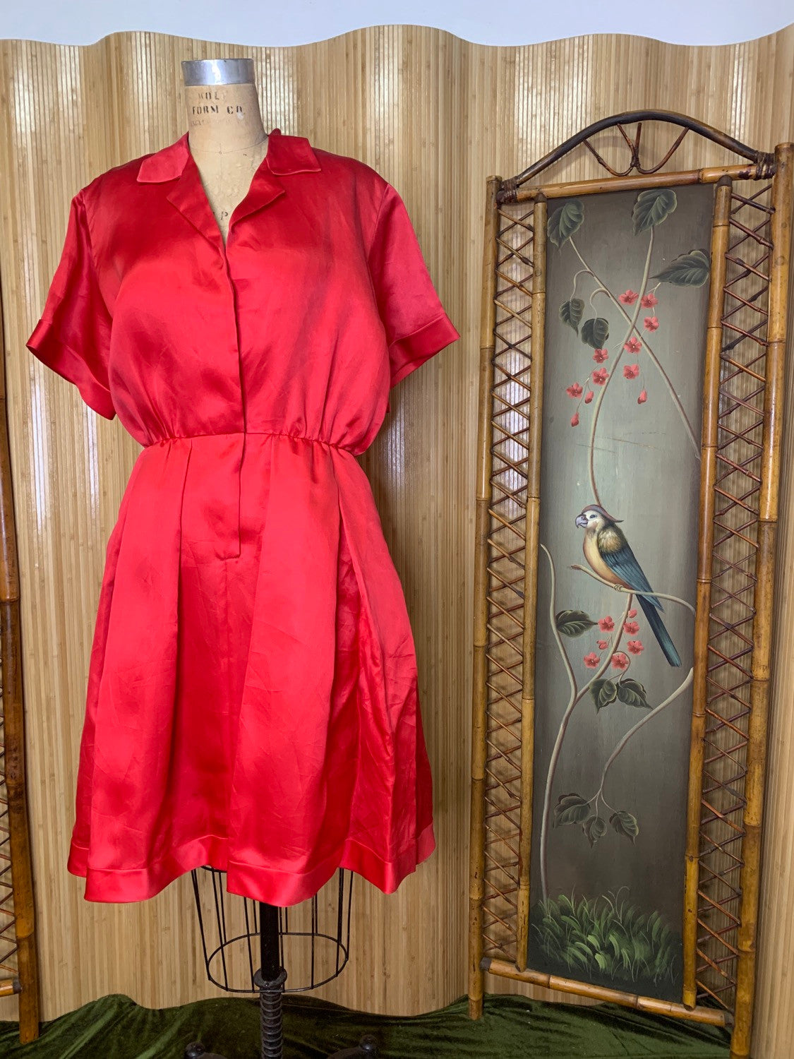 Cherry Bomb Satin Shirtwaist Dress Size M/L