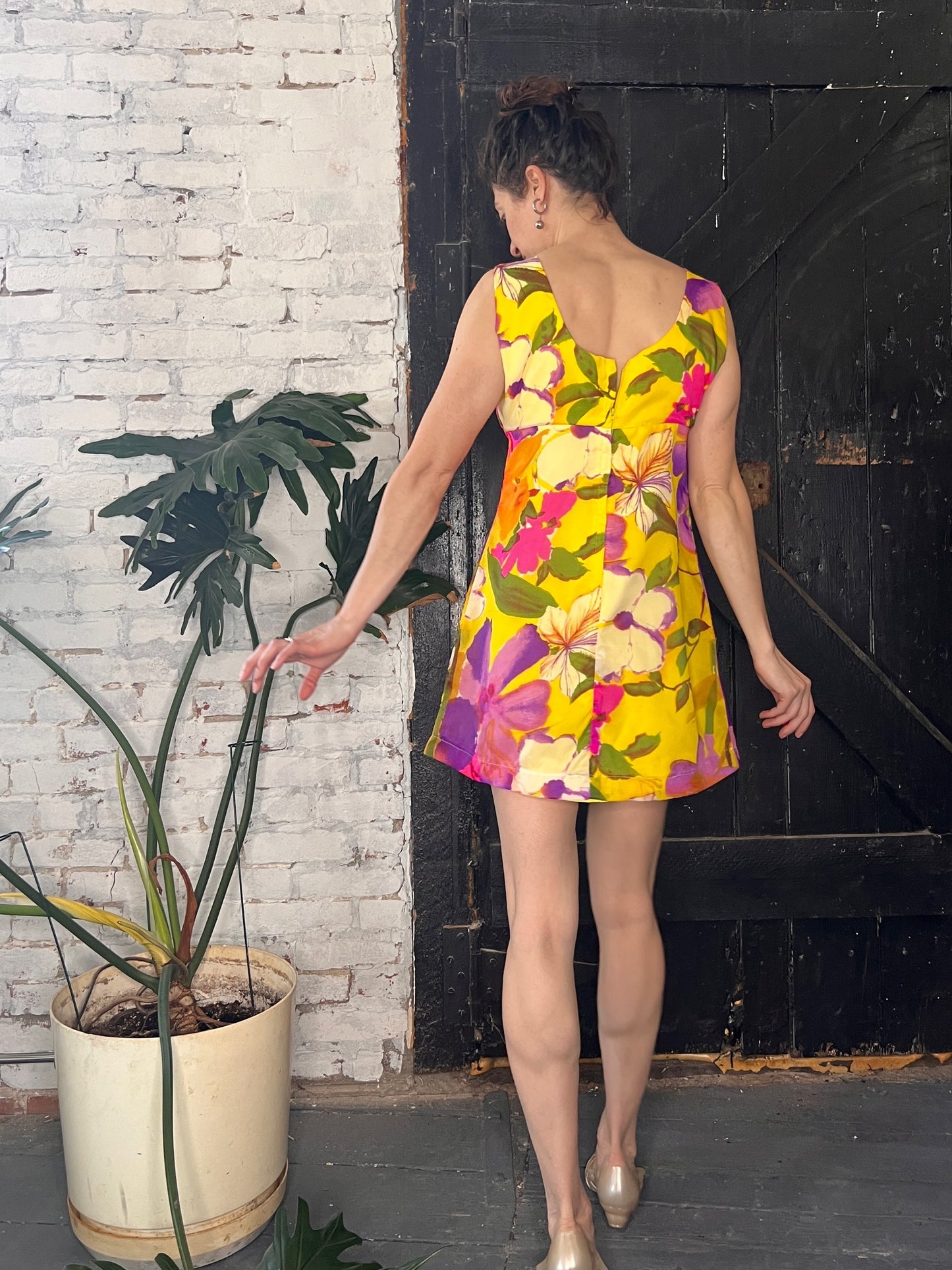 60s Tropical Flowers Mini Dress M