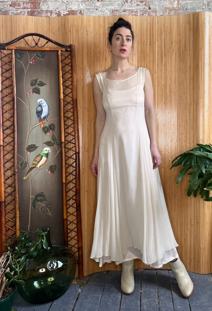Sweet 90s Silk Chiffon Wedding Dress S